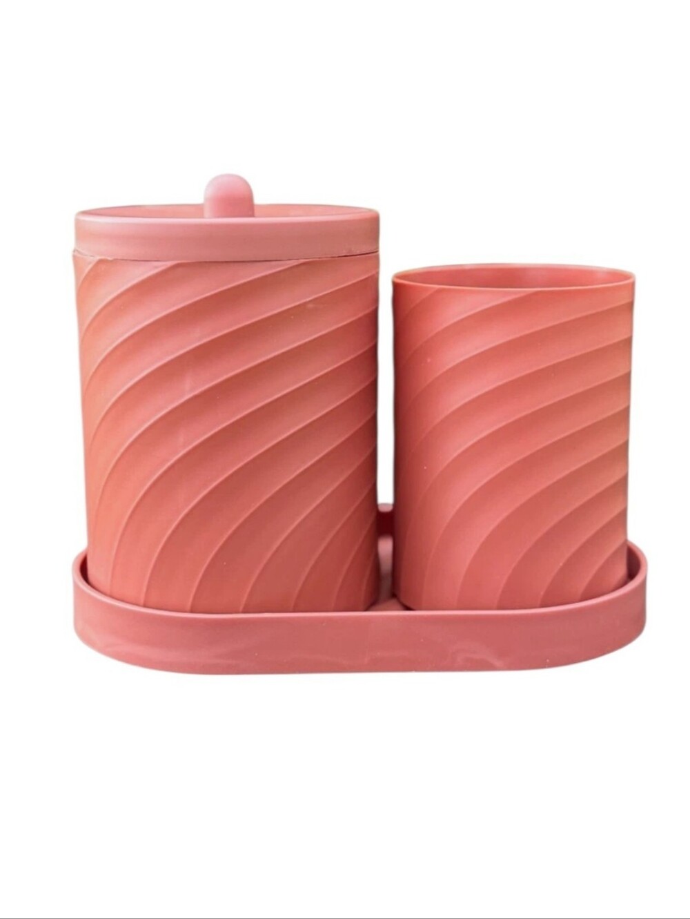 Pink Bathroom Vanity Canister Set w Tray Modern Countertop Organizer NWT